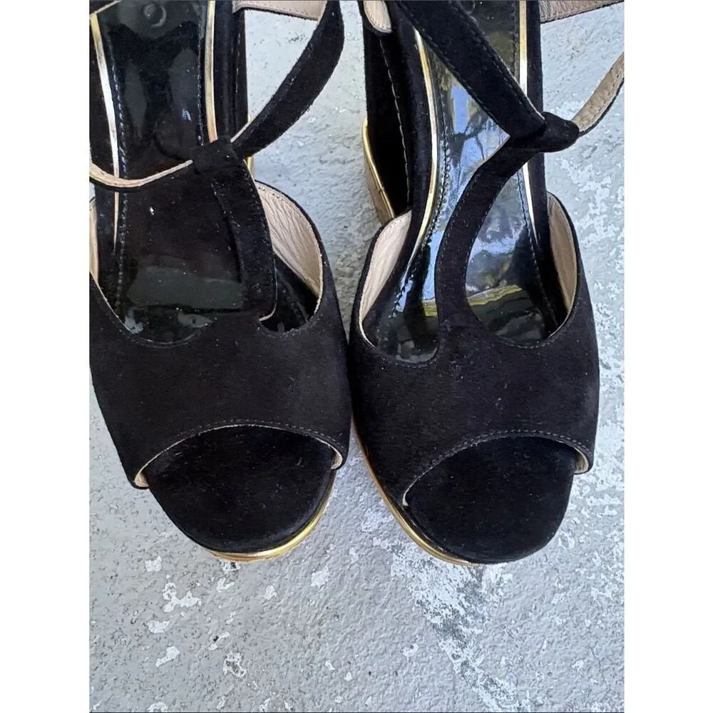 Jimmy Choo suede wedge and cork platforms